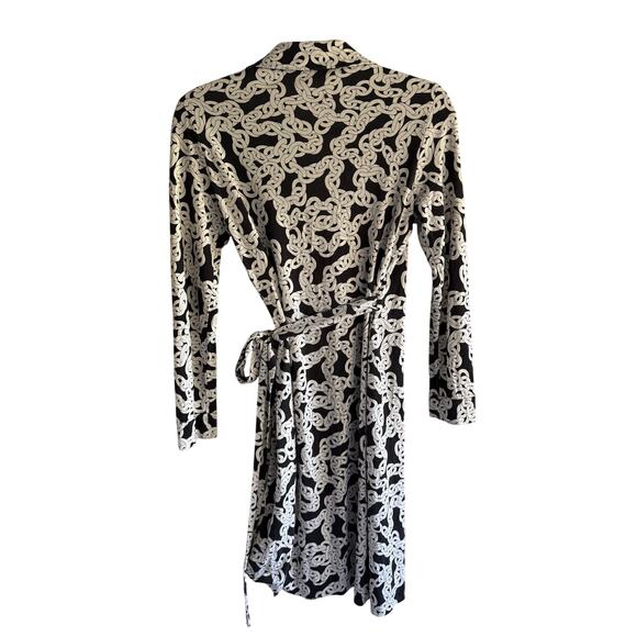 Diane von Furstenberg DVF Chain Link Wrap Dress Black White Silk Jersey XS/Small - Picture 4 of 5